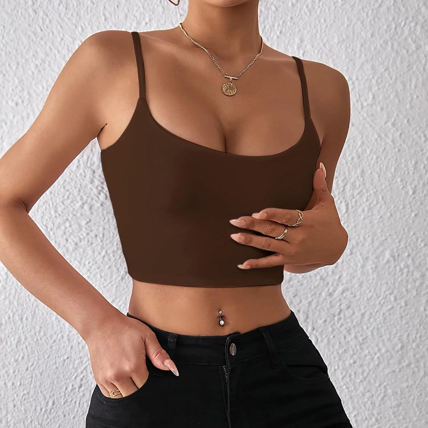 Tank Top with Built in Bra for Women Summer Camisole Sleeveless Square Neck Spaghetti Strap Tank Tops Basic Shirt
