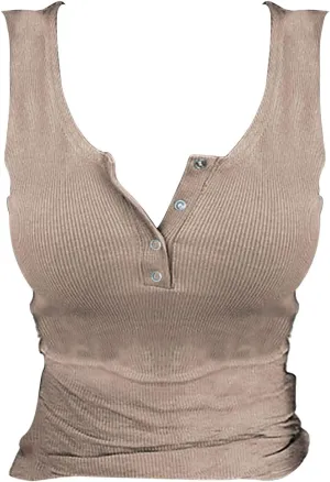Tank Tops for Women Summer Casual Cropped Ribbed Sleeveless Camisole Tops Button V Neck Henley Shirt Clothes 2025