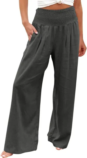 TARIENDY Palazzo Pants for Women Casual Women's Elastic high Waisted Trousers Wide Leg Beach Outfits Summer Casual Pants