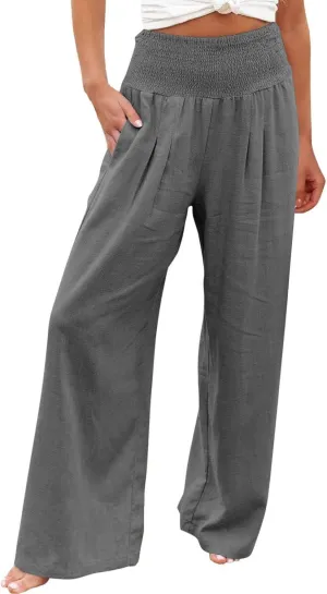 TARIENDY Palazzo Pants for Women Casual Women's Elastic high Waisted Trousers Wide Leg Beach Outfits Summer Casual Pants