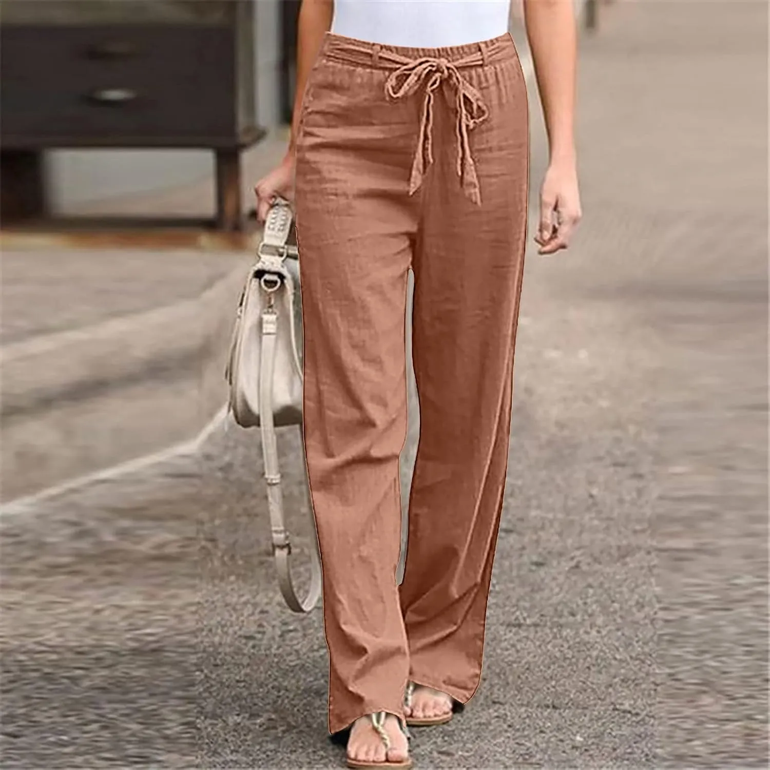 TARIENDY Wide Leg Pants Women High Waist Ladies Elastic Drawstring Outfits Summer high Waist Pants Wide Leg Comfy Trousers