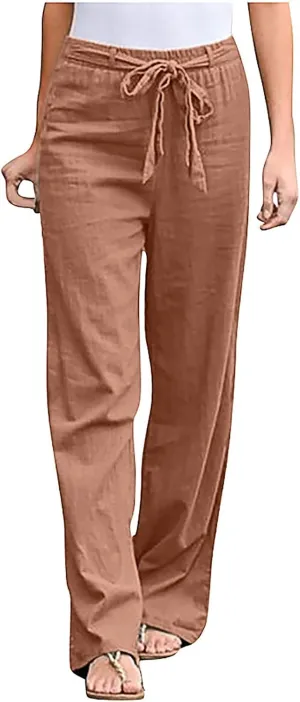 TARIENDY Wide Leg Pants Women High Waist Ladies Elastic Drawstring Outfits Summer high Waist Pants Wide Leg Comfy Trousers