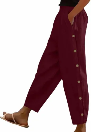 TARIENDY Women's Wide Leg Lounge Pants Womens Side Button Elastic Pants high Waist Comfy Trousers Summer Casual Outfits