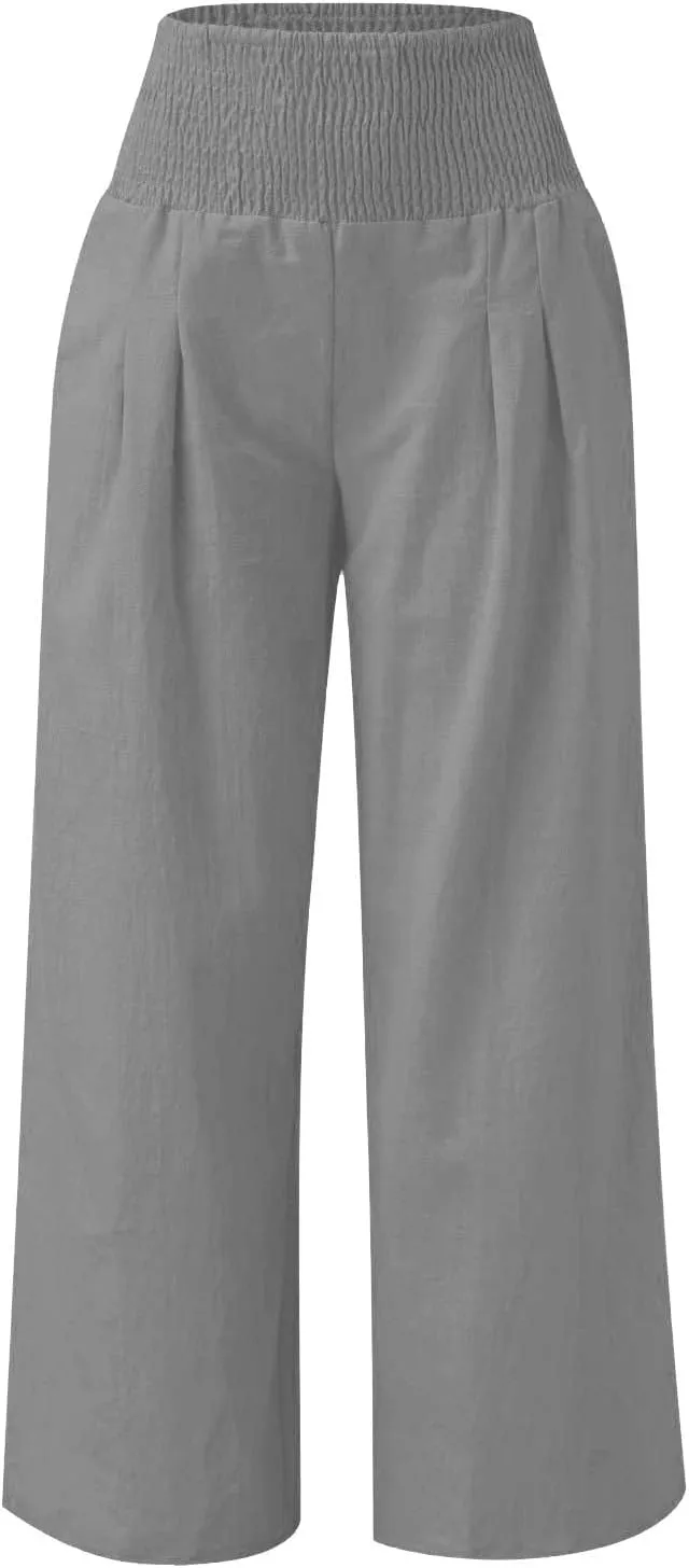 Teen Girls Cotton Linen Palazzo Pants Kids Beach Travel Resort Trousers Summer High Waist Casual Wide Leg Lounge Pant