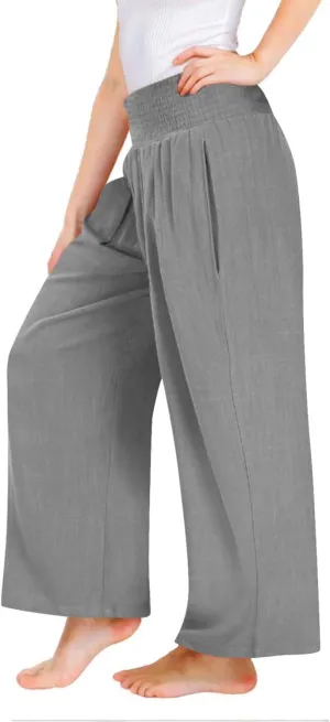 Teen Girls Cotton Linen Palazzo Pants Kids Beach Travel Resort Trousers Summer High Waist Casual Wide Leg Lounge Pant