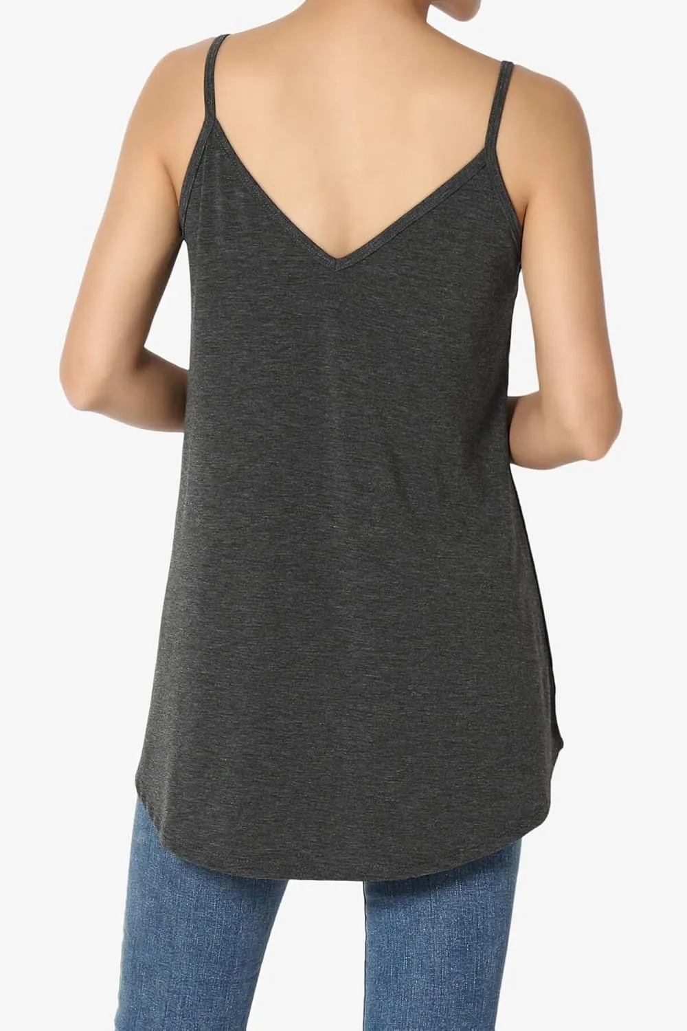 TheMogan Women's Scoop V Neck Stretch Draped Jersey Flared Camisole Tunic Top