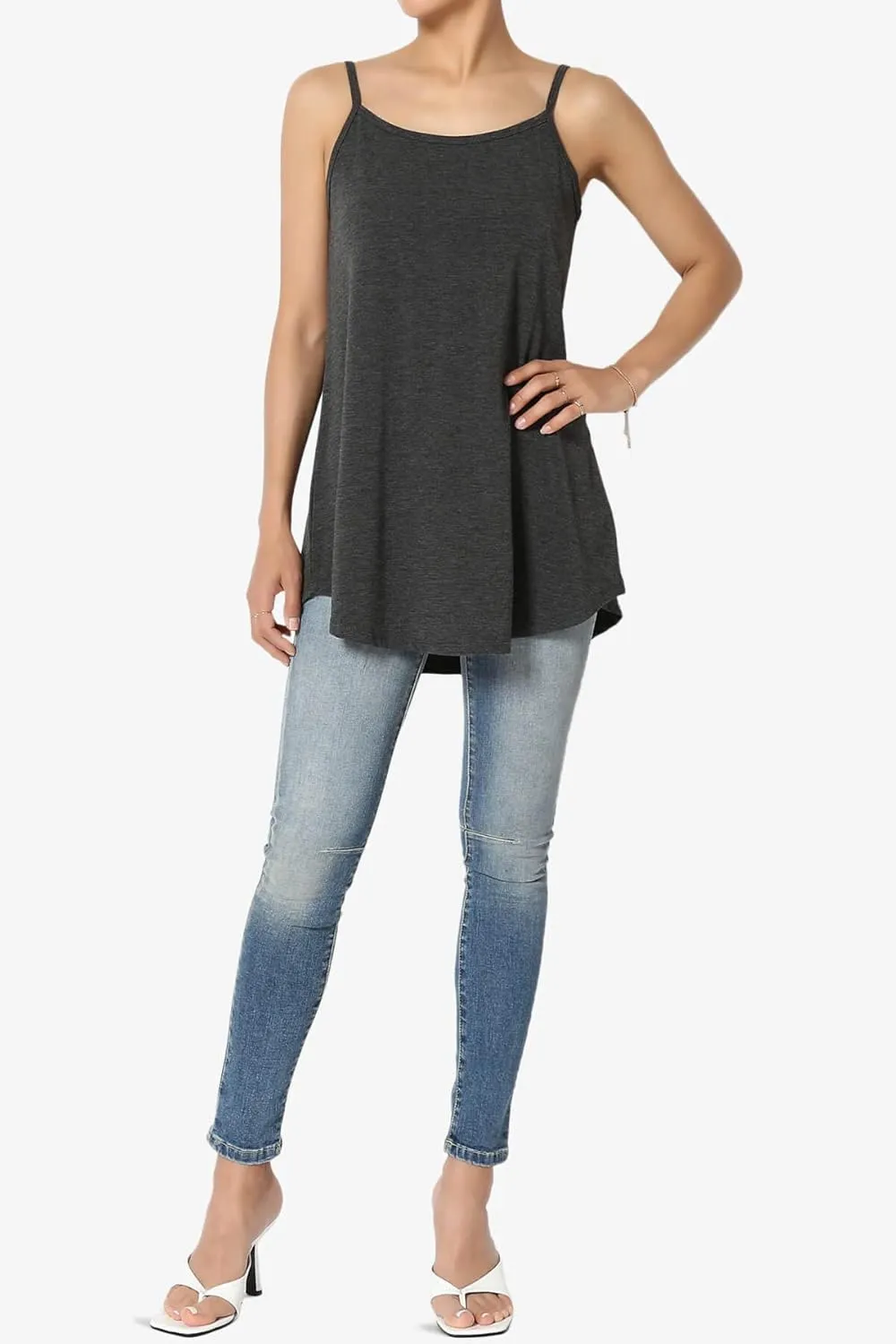TheMogan Women's Scoop V Neck Stretch Draped Jersey Flared Camisole Tunic Top