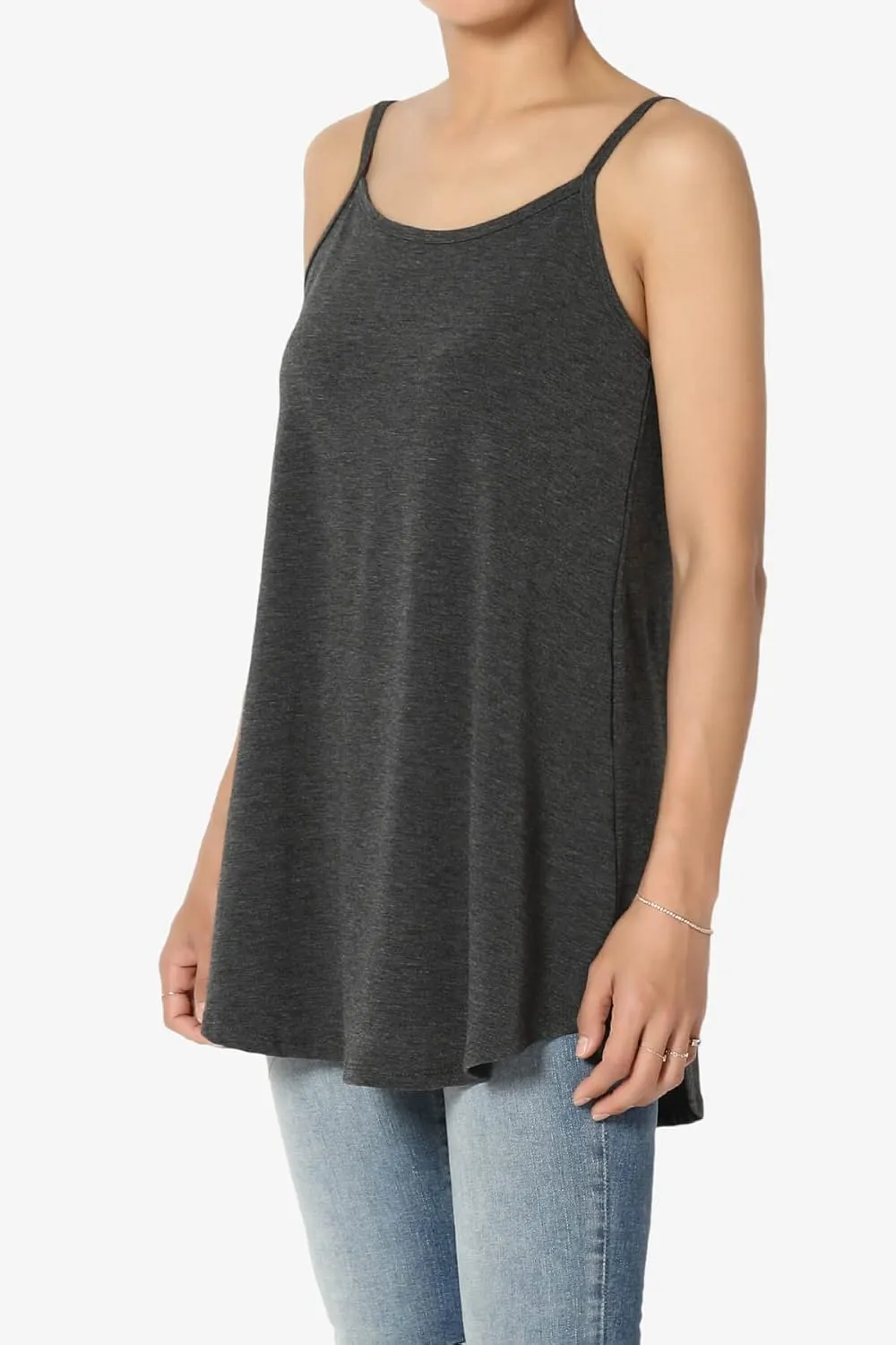 TheMogan Women's Scoop V Neck Stretch Draped Jersey Flared Camisole Tunic Top