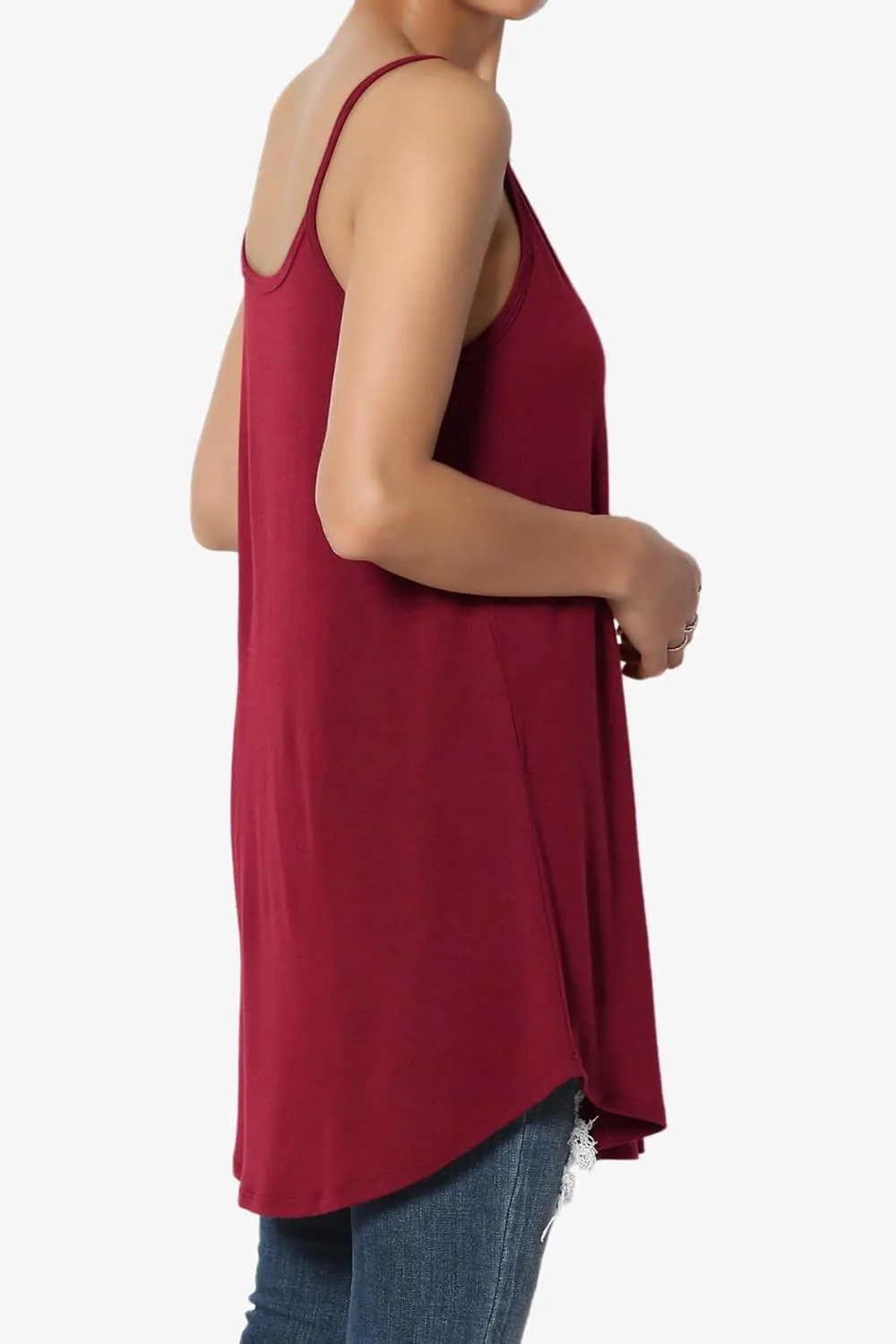 TheMogan Women's Scoop V Neck Stretch Draped Jersey Flared Camisole Tunic Top