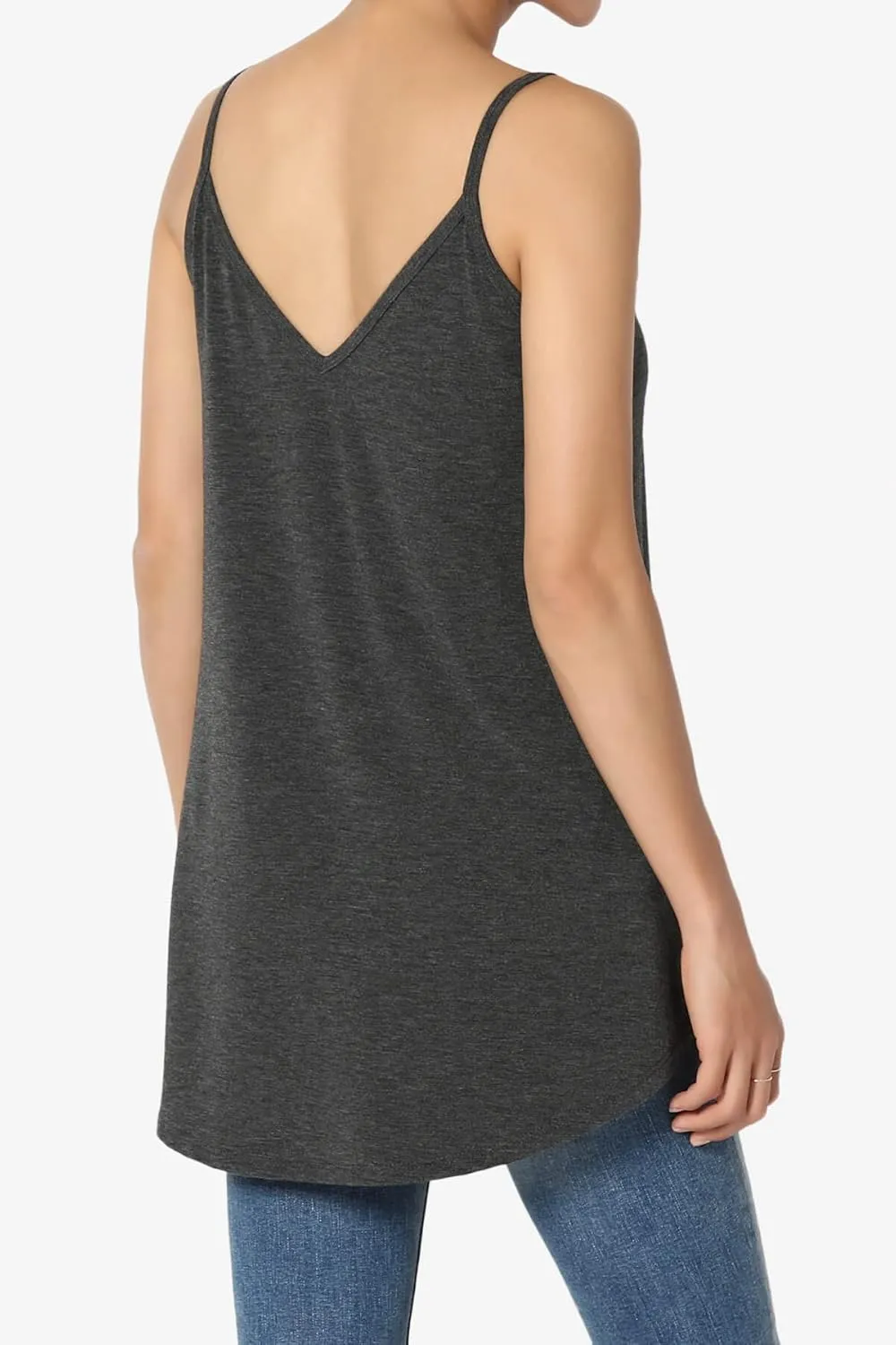 TheMogan Women's Scoop V Neck Stretch Draped Jersey Flared Camisole Tunic Top