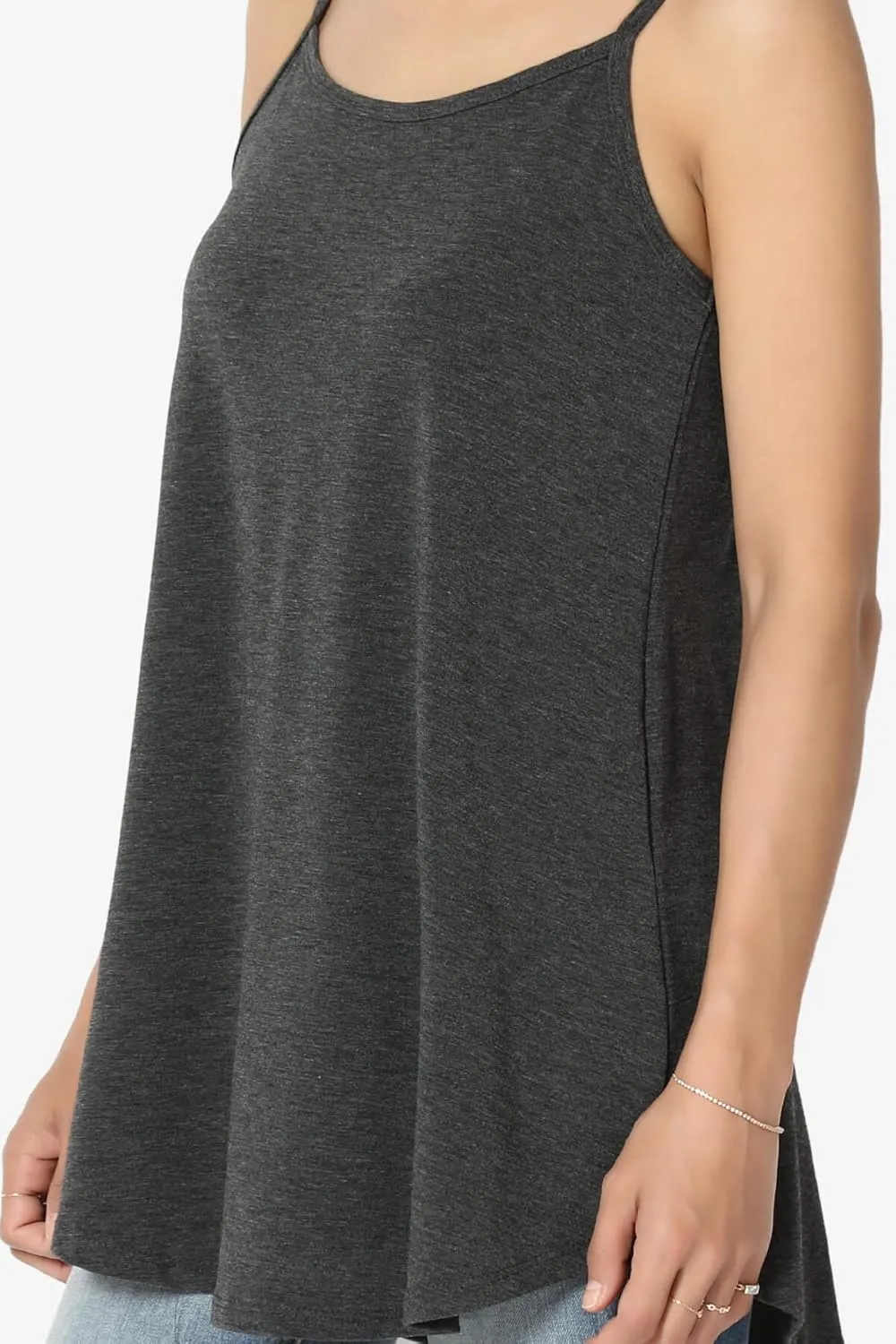 TheMogan Women's Scoop V Neck Stretch Draped Jersey Flared Camisole Tunic Top