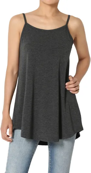 TheMogan Women's Scoop V Neck Stretch Draped Jersey Flared Camisole Tunic Top