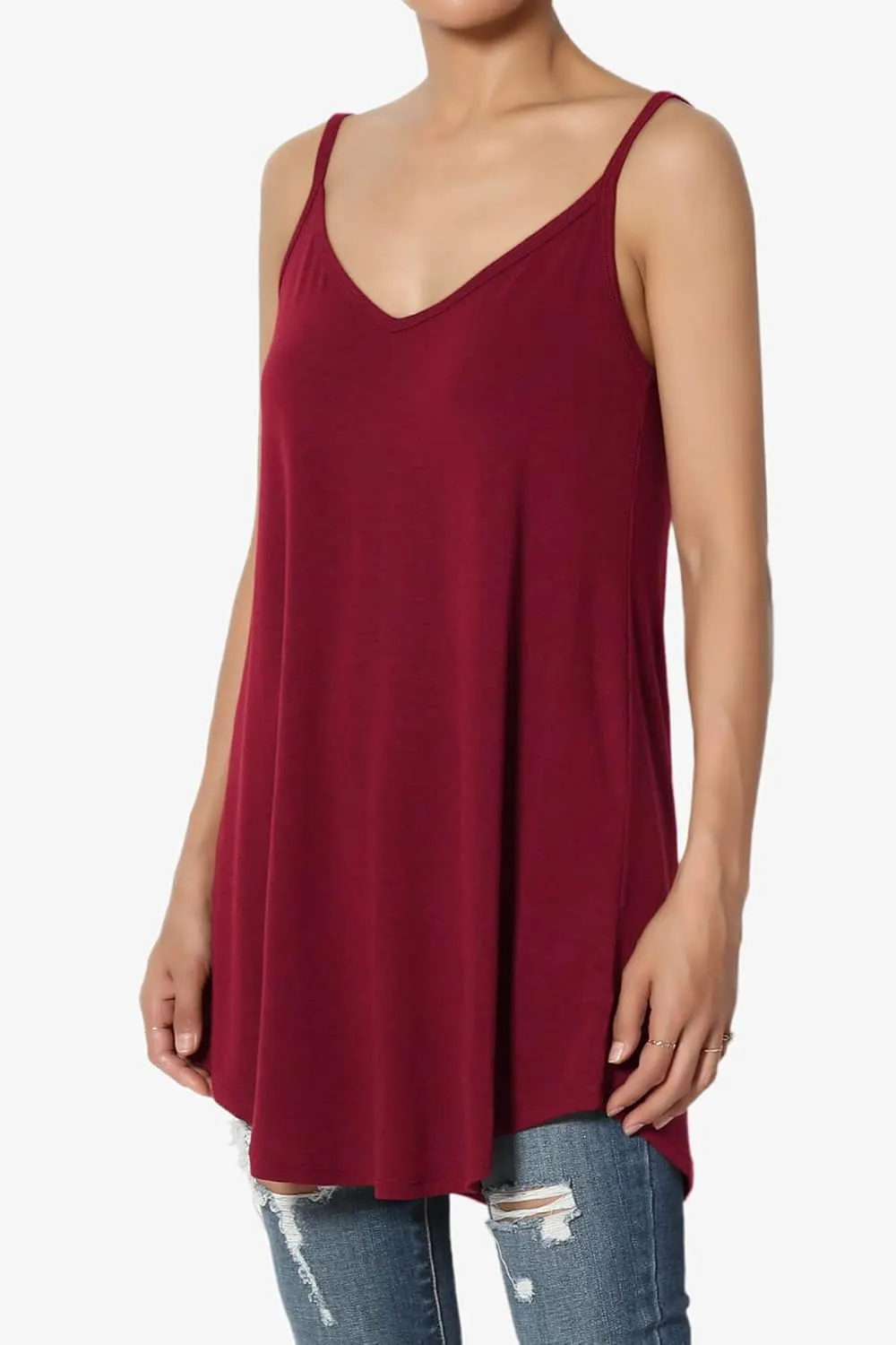 TheMogan Women's Scoop V Neck Stretch Draped Jersey Flared Camisole Tunic Top