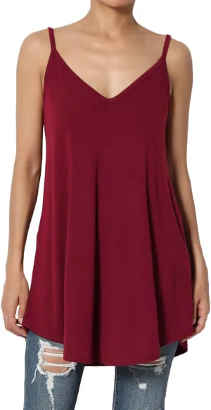 TheMogan Women's Scoop V Neck Stretch Draped Jersey Flared Camisole Tunic Top