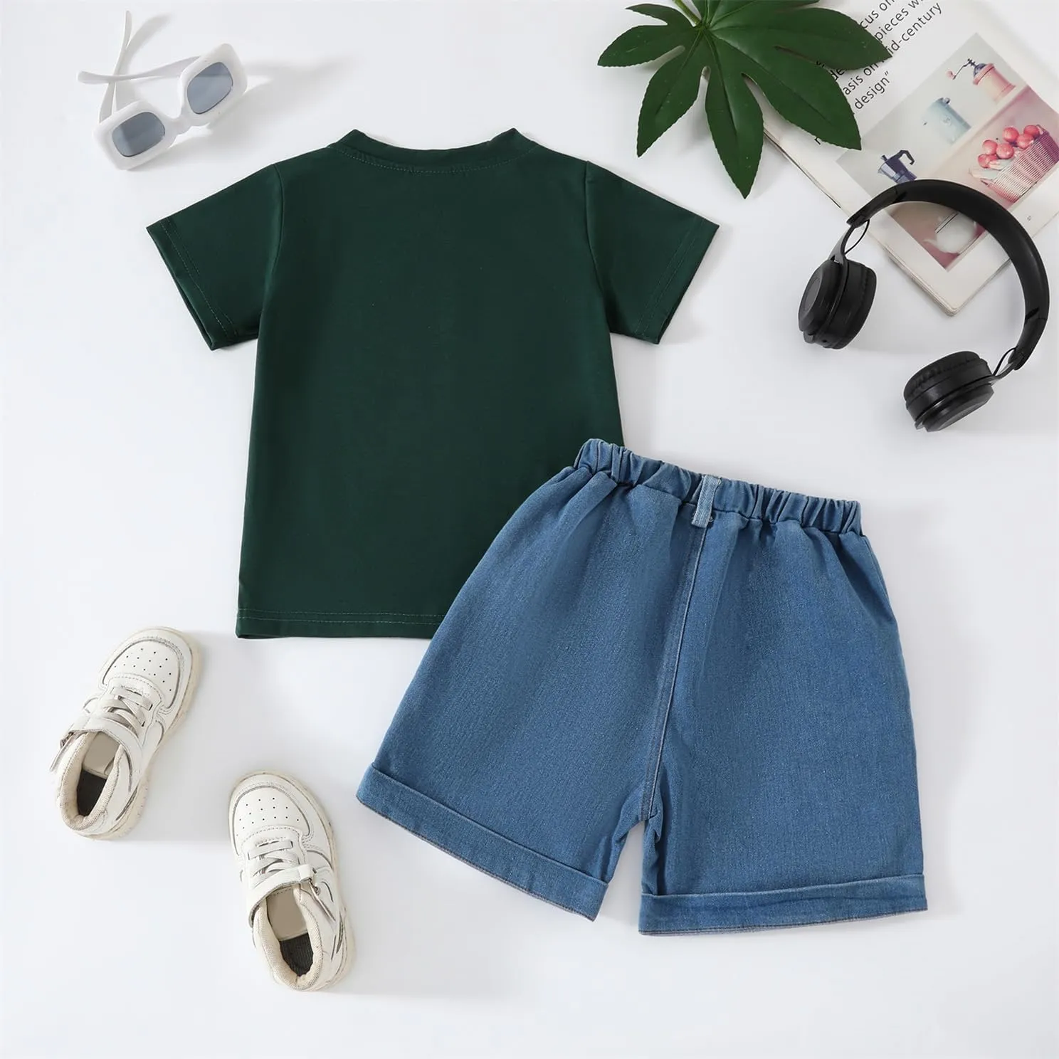 Toddler Girl Clothes Letter Graphic Top Denim Shorts 2PC Summer Outfit Set