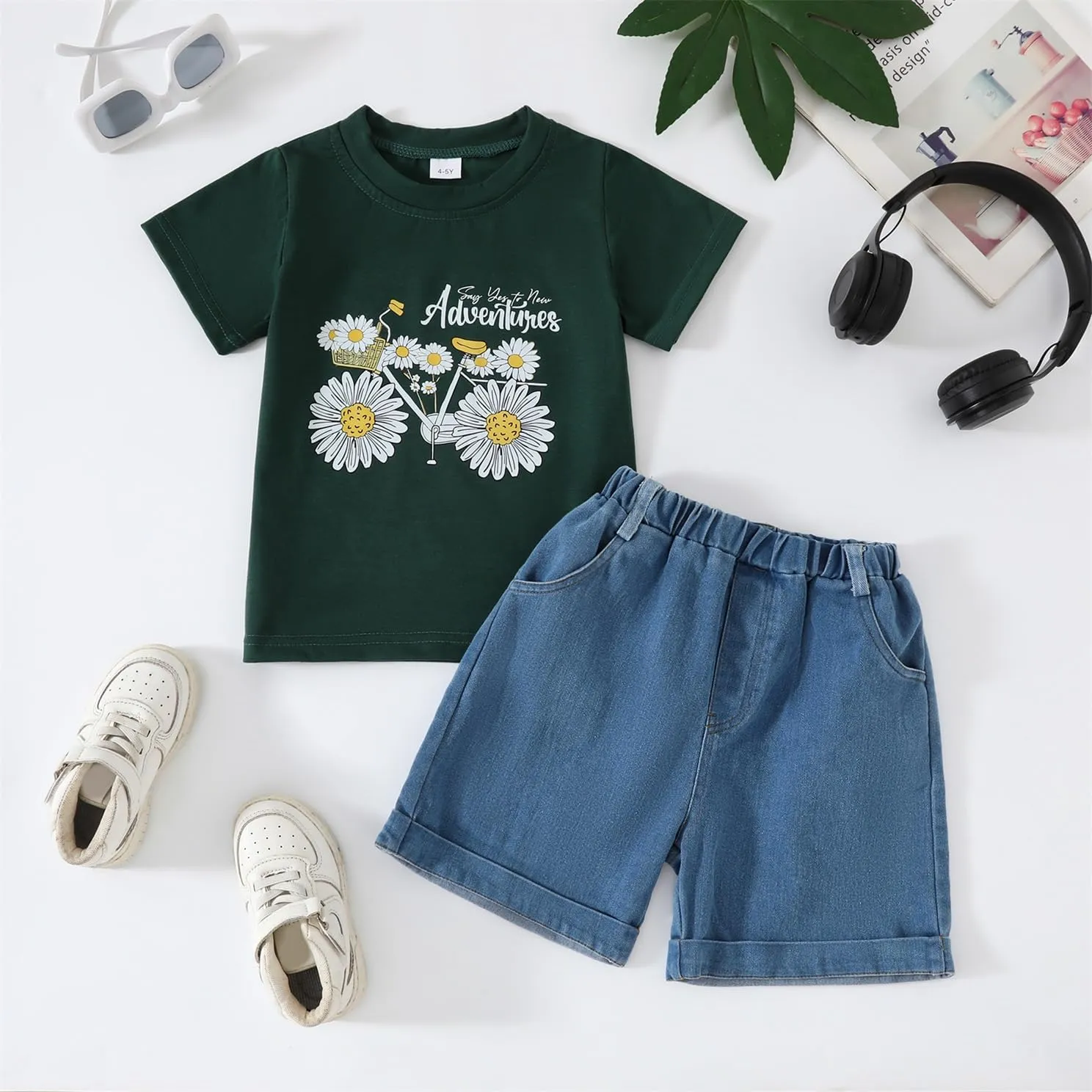 Toddler Girl Clothes Letter Graphic Top Denim Shorts 2PC Summer Outfit Set