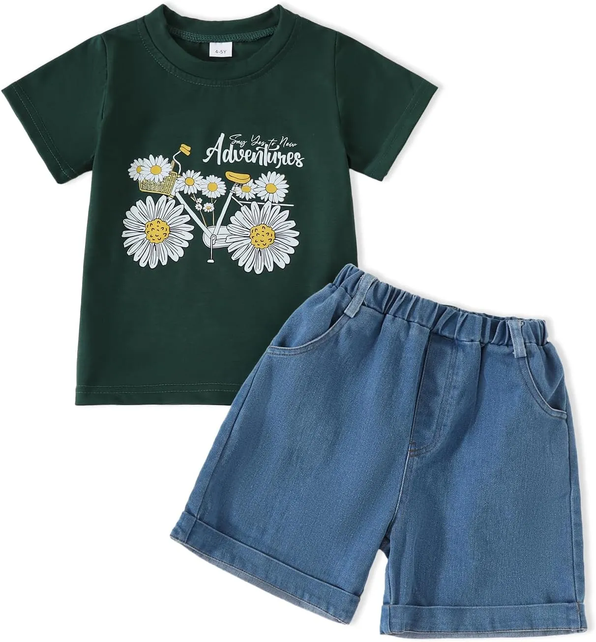 Toddler Girl Clothes Letter Graphic Top Denim Shorts 2PC Summer Outfit Set