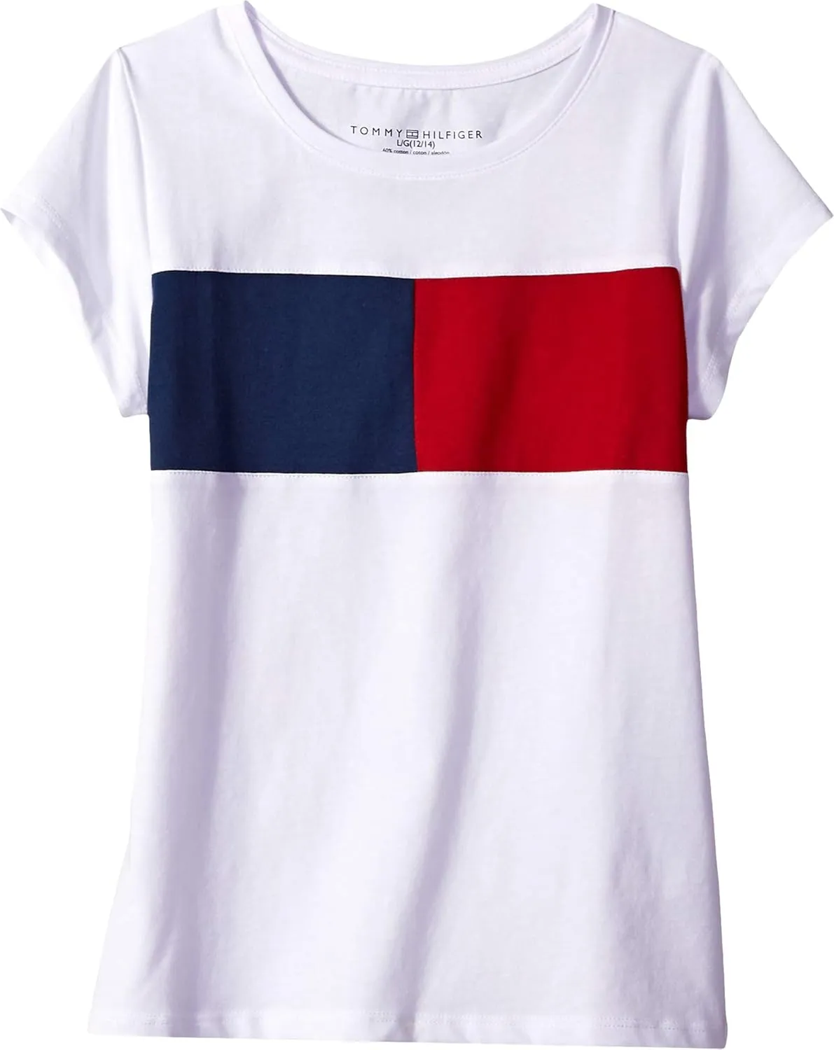 Tommy Hilfiger Girl's Short Sleeve T-shirt With Flag Logo, Cotton Blend Tee With Tagless Interior