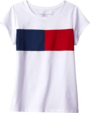 Tommy Hilfiger Girl's Short Sleeve T-shirt With Flag Logo, Cotton Blend Tee With Tagless Interior