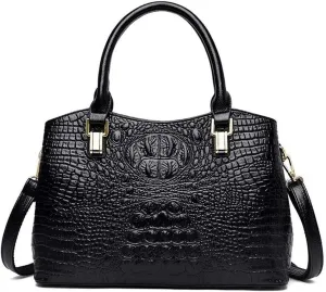 Top Handle Satchel Handbags Crocodile Bag Designer Purse Leather Tote Bags (black)