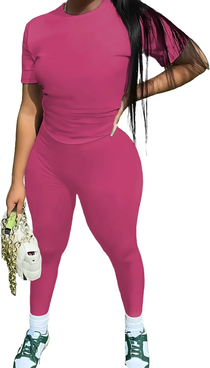 TOPONSKY Women Two Piece Workout Outfits Sports Long-Pants & Short-Top Sets