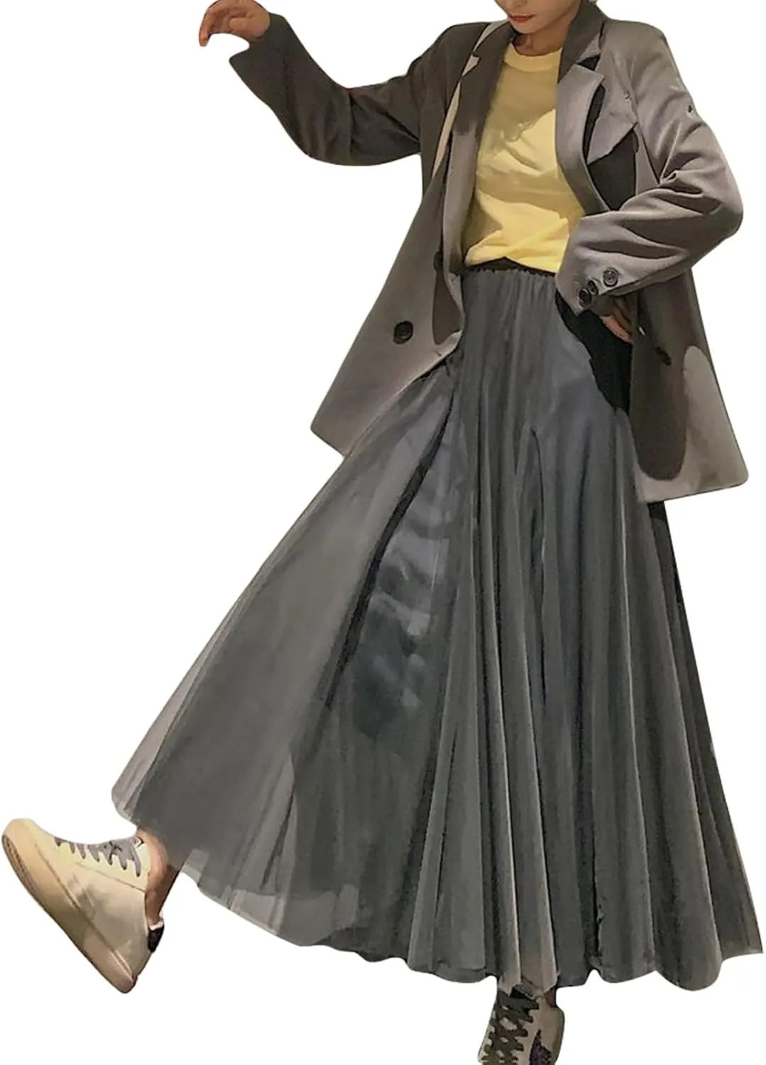 Tulle Skirts for Women Pleated Layered Tutu Skirt Ladies Elegant Flowy Long Skirts Bridesmaid Wedding Midi Skirt