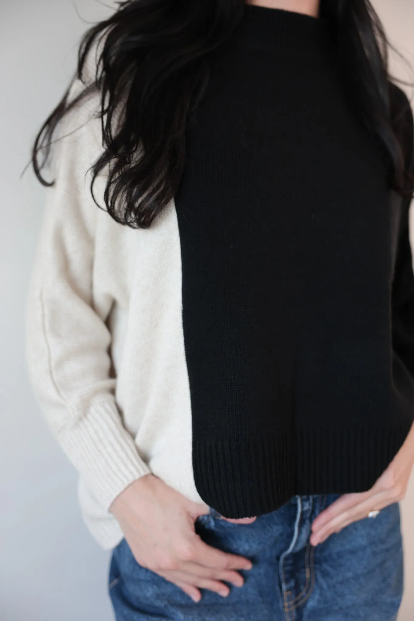Two-Tone Contrast Sweater