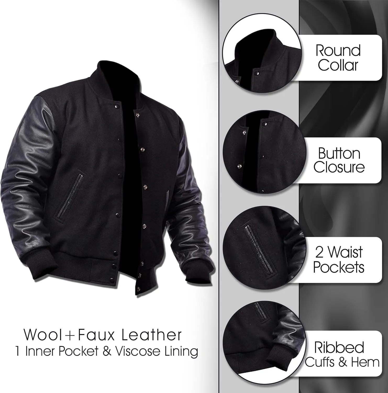 Unisex Women/Mens Varsity Letterman Jacket | College Baseball High School Bomber Wool   Faux Leather Jacket