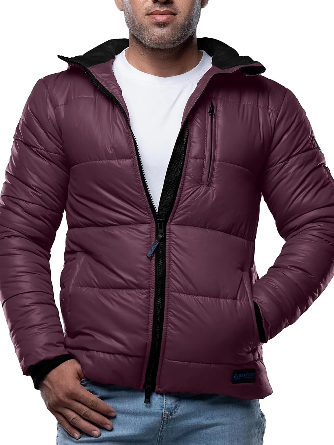 URBAN BUCK Mens Faux Fur Trimmed Hood Puffer Jacket Midweight Winter Down Windproof & Water Repellent Men Climbing Jackets