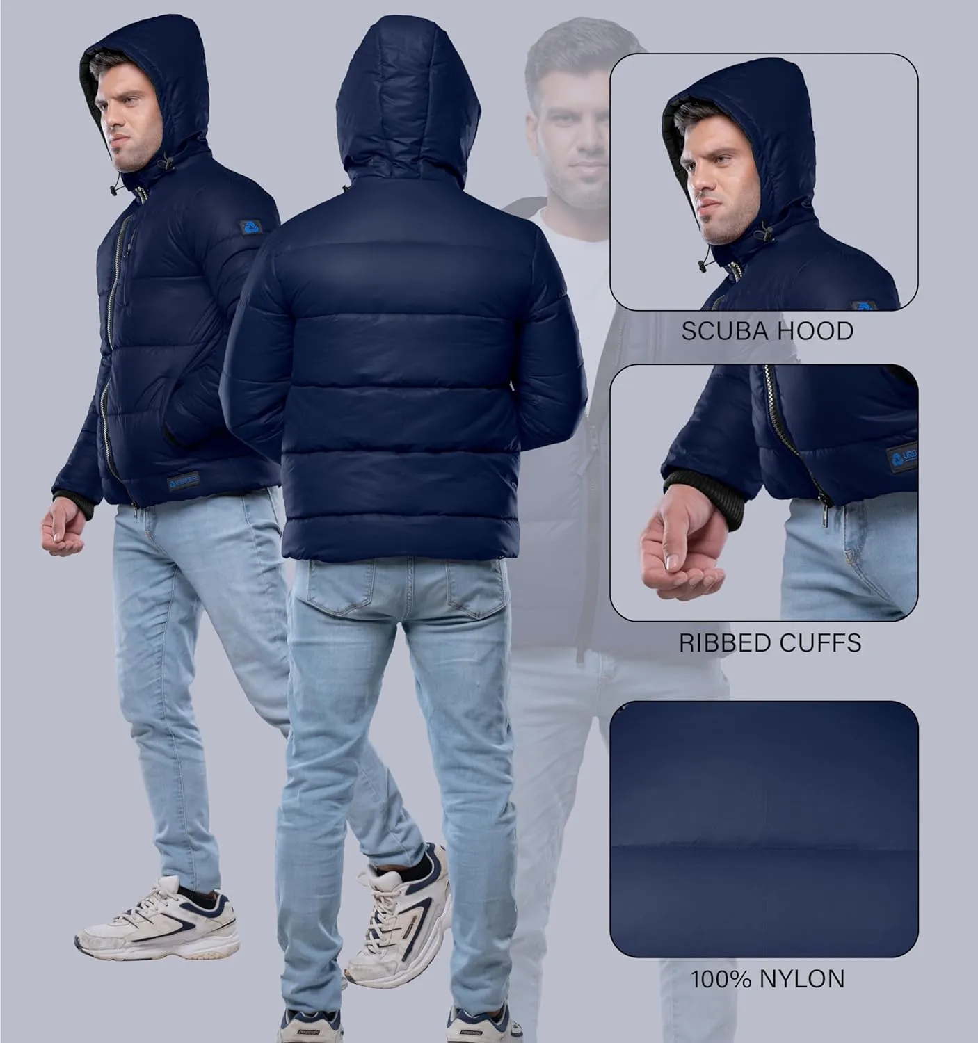 URBAN BUCK Mens Faux Fur Trimmed Hood Puffer Jacket Midweight Winter Down Windproof & Water Repellent Men Climbing Jackets