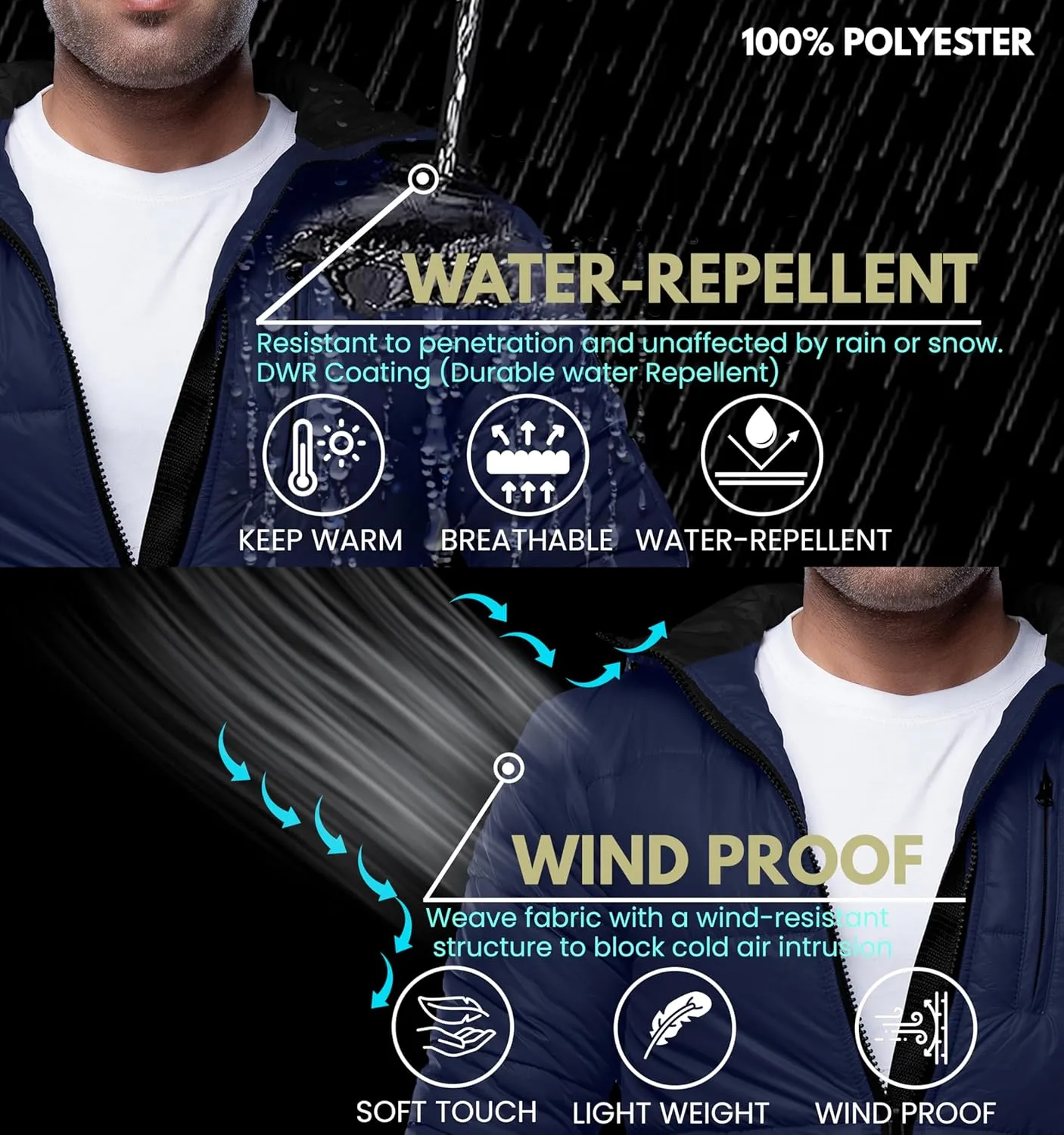 URBAN BUCK Mens Faux Fur Trimmed Hood Puffer Jacket Midweight Winter Down Windproof & Water Repellent Men Climbing Jackets