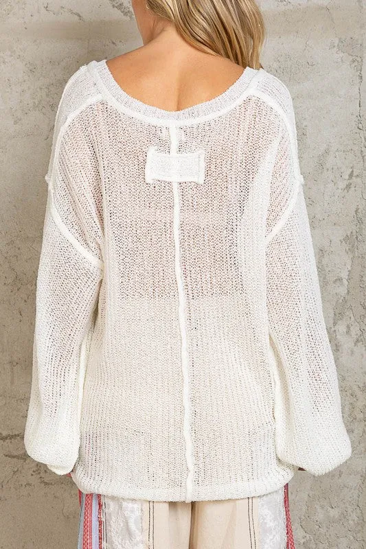 V-Neck Balloon Sleeve Thin Sweater - POL - Final Sale