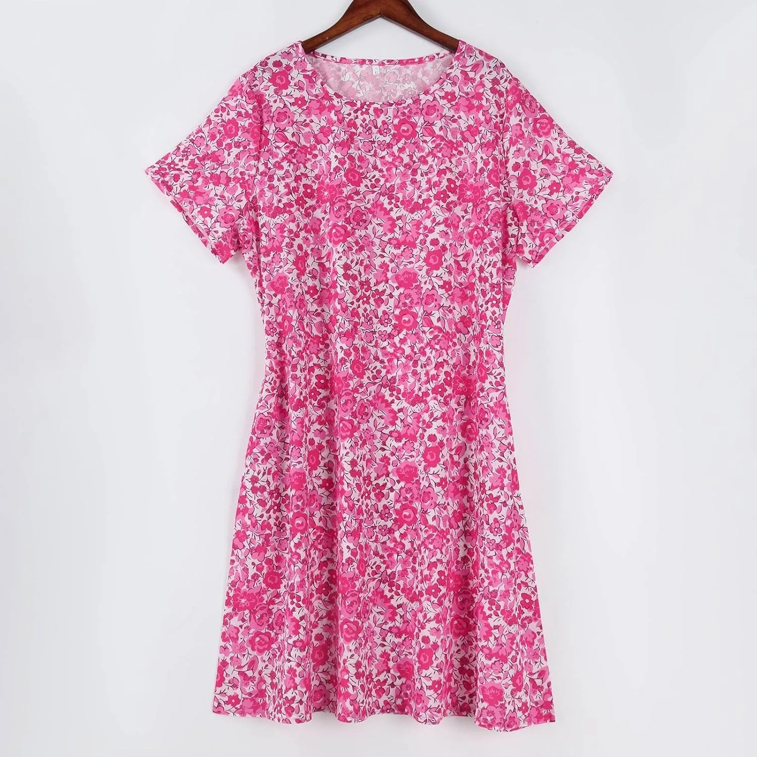 Vacation Dresses for Women 2025 Summer Boho Short Sleeve Scoop Neck Hawaiian Beach Dress Elegant Flowy Floral Sundress