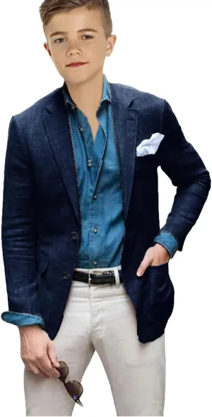 VENNYNG Boys Linen Blazer Slim Fit Suit Jacket Lightweight Summer Beach Wedding Kids Casual Party Children
