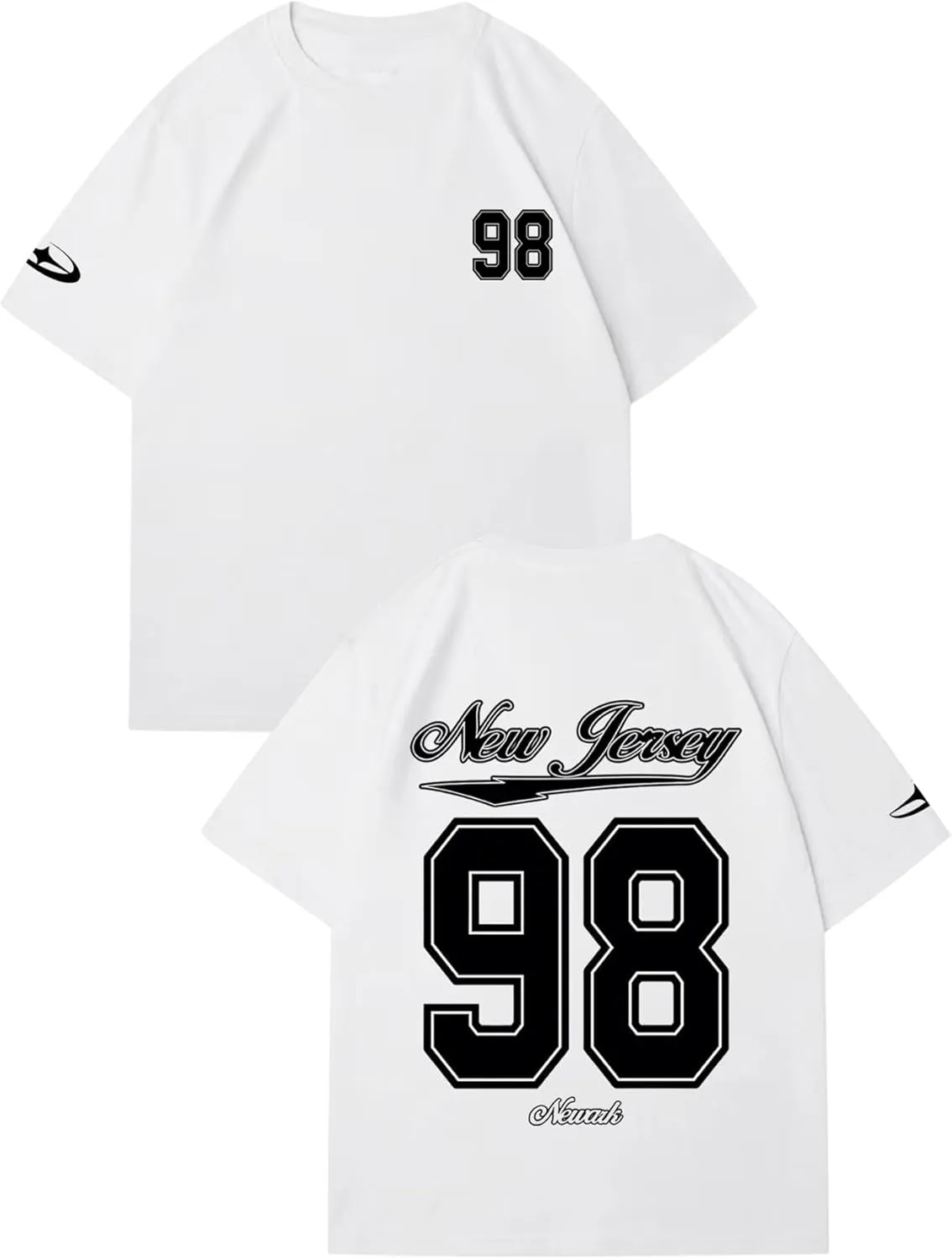 Verdusa Men's Jersey Oversized Letter Graphic T Shirt Crew Neck Drop Shoulder Short Sleeve Tee Tops