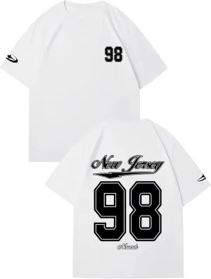 Verdusa Men's Jersey Oversized Letter Graphic T Shirt Crew Neck Drop Shoulder Short Sleeve Tee Tops
