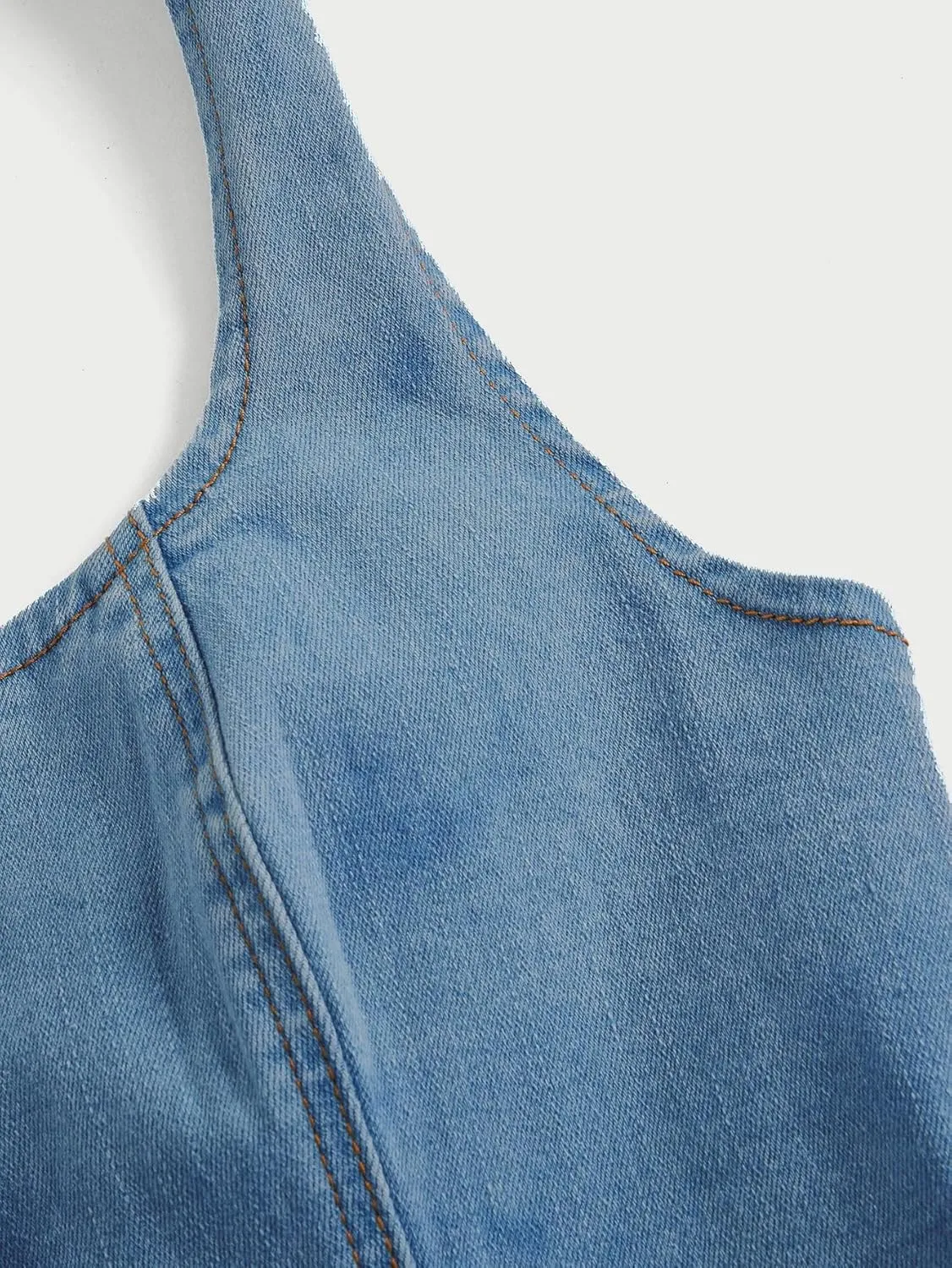 Verdusa Women's Button Front Halter Neck Asymmetrical Denim Crop Top Jean Vest