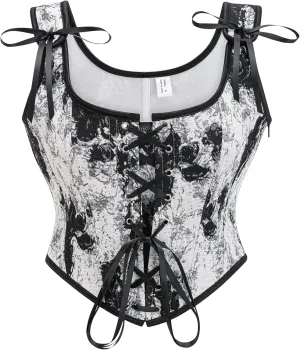 Vintage Floral Embroidered Camisole, Corset Vest Top for Women Bustier Shapewear