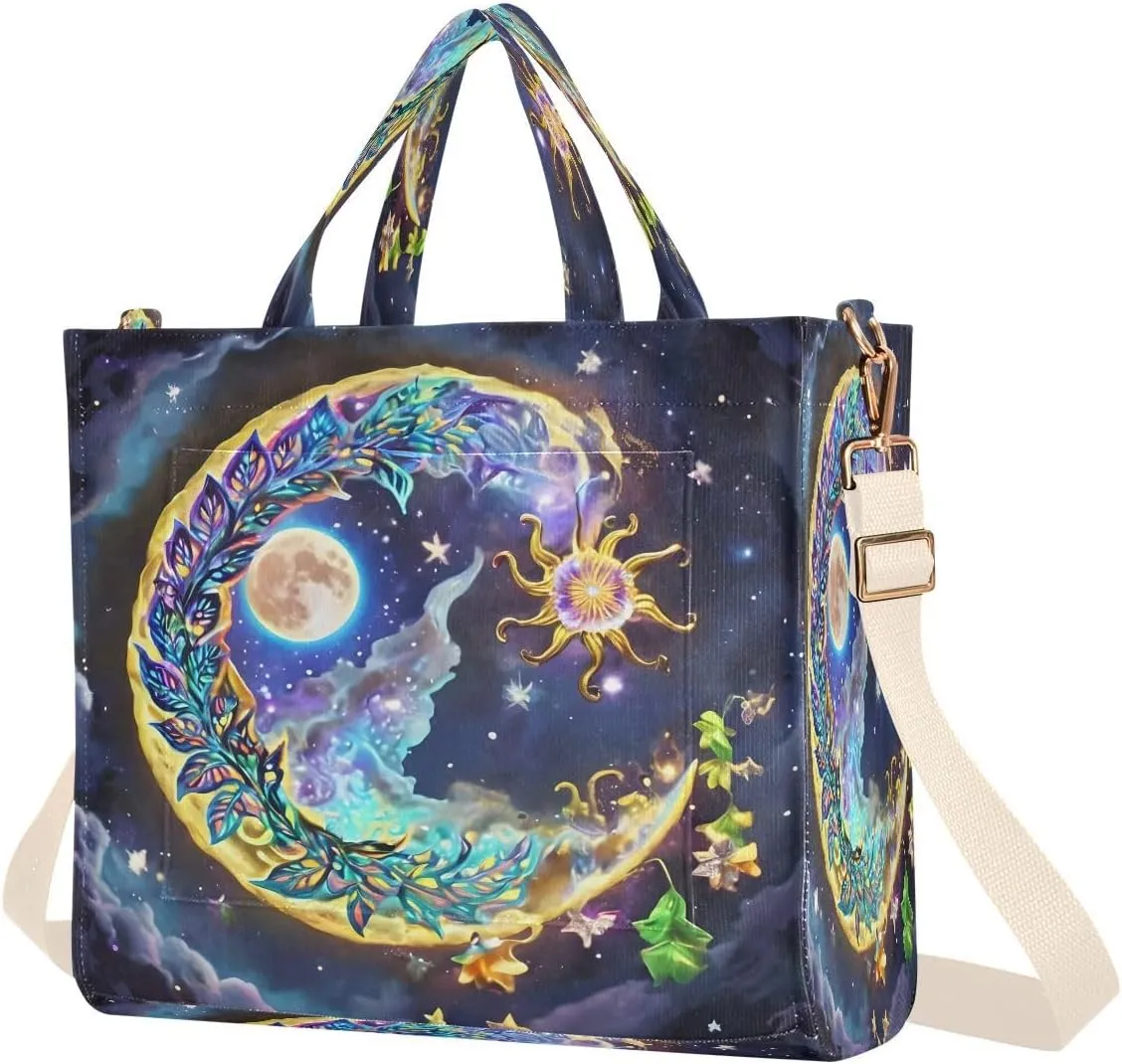 Vintage Moon Women's Tote Handbags Top Handle Satchel Shoulder Bag Crossbody Bag