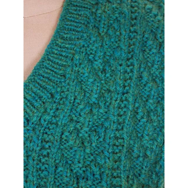 Vintage  Sweater Vest V Neck Sleeveless Blue Green Hand Knit Wool 1960s