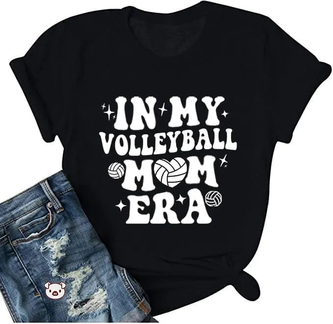 Volleyball Shirts for Women Volleyball Mom Tshirt Short Sleeve Sports Ball Casual Top Game Day Graphic Tee