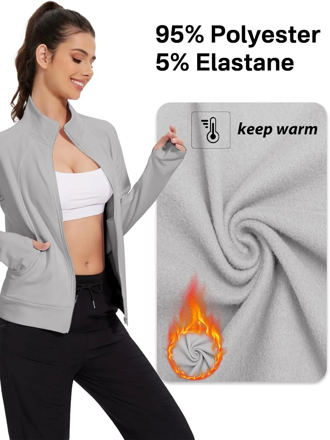 VUTRU Casual Jacket for Women Fleece Zip Up Jacket Tops Long Sleeve Fall Coat Trendy