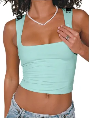 WDIRARA Women's Leopard Print Square Neck Sleeveless Crop Tank Top Summer Casual Tops