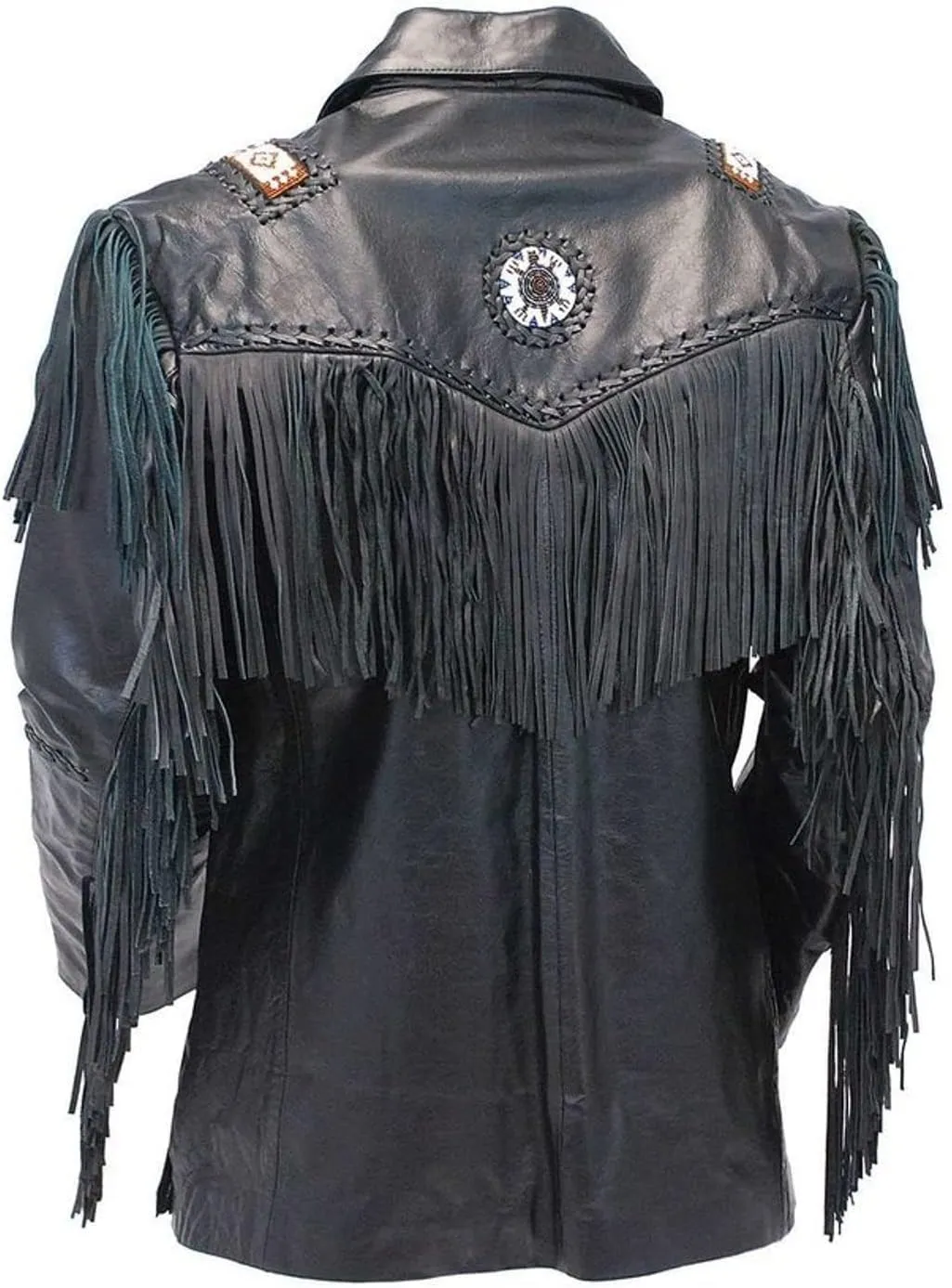 Western Cowboy Leather Fashion Jacket For Mens Fringe & Beaded Native American Coat