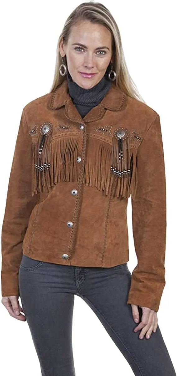 Western Genuine Leather Suede Jacket Women Native American Boar Cowlady Beaded & Fringe Cowgirl Jacket Tassels