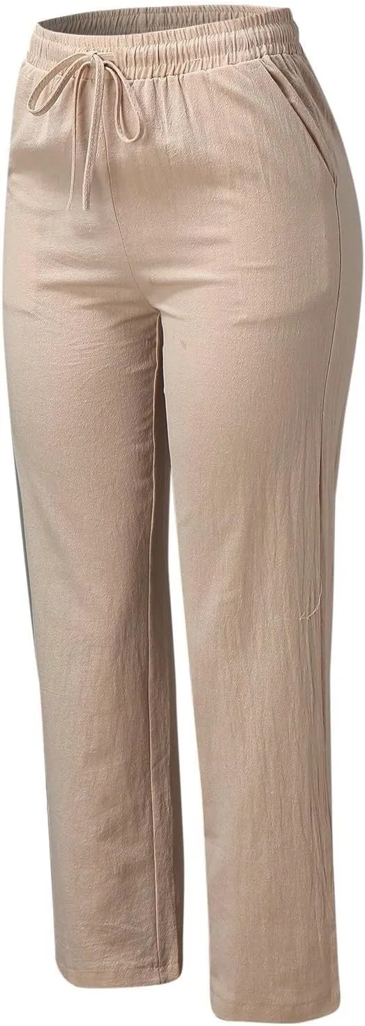 White Linen Pants Women Plus Size Wide Leg Pants Summer Relax Fit Elastic Waist Women's Summer Linen Pants Casual Work Pants