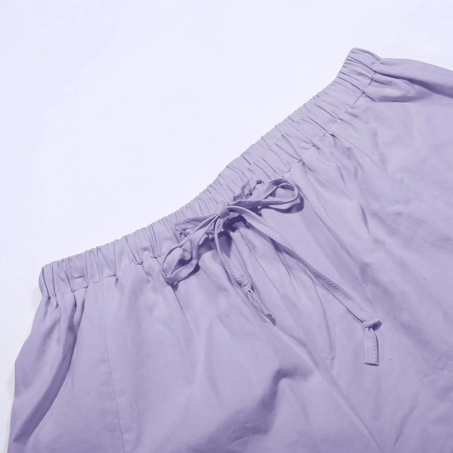 Wide Leg Cropped Pants for Women Casual Summer Baggy Harem Pants Drawstring Elastic Waist Crop Pants with Pockets