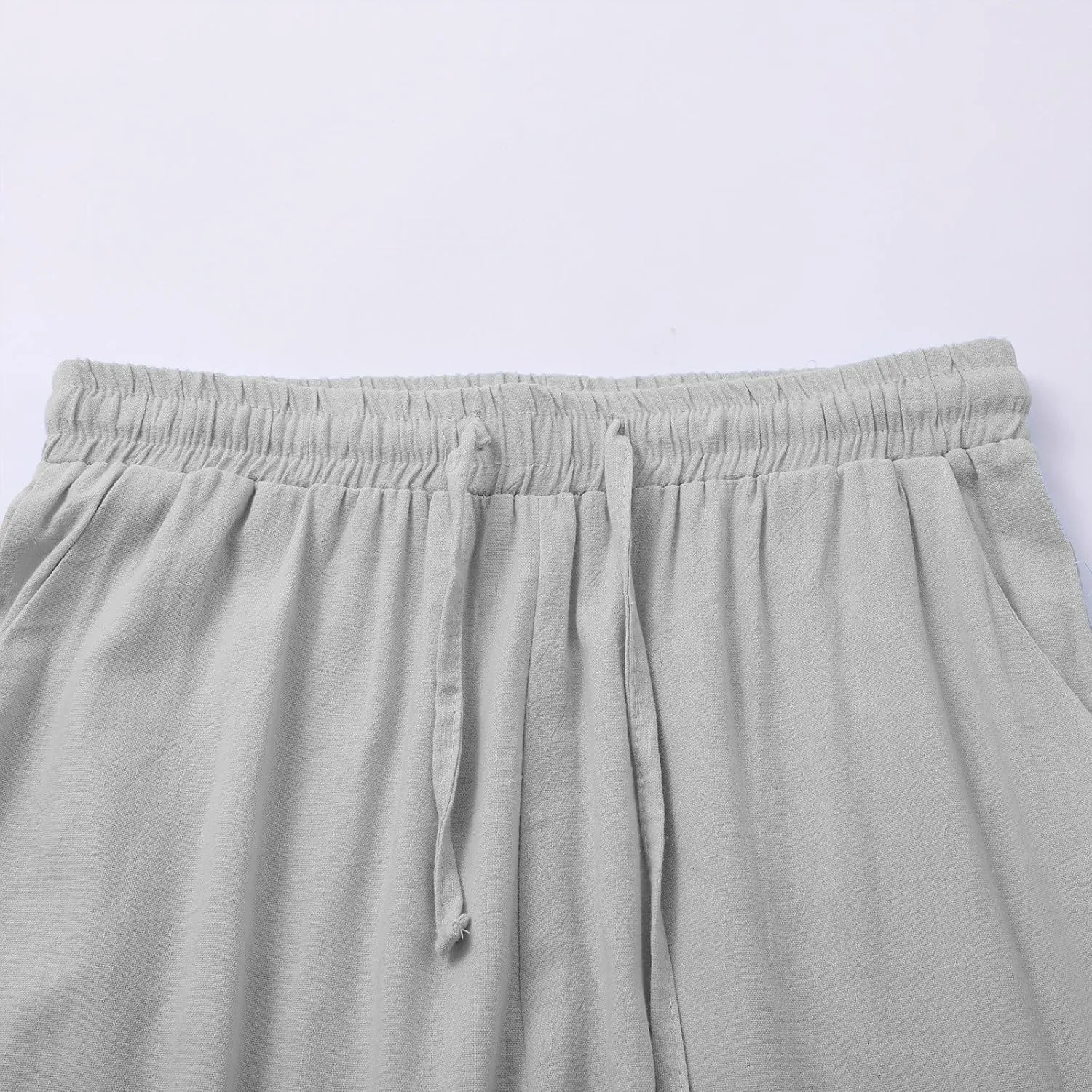 Wide Leg Linen Pants for Women Casual High Waisted Palazzo Crop Pants Lightweight Summer Flowy Trousers with Pockets