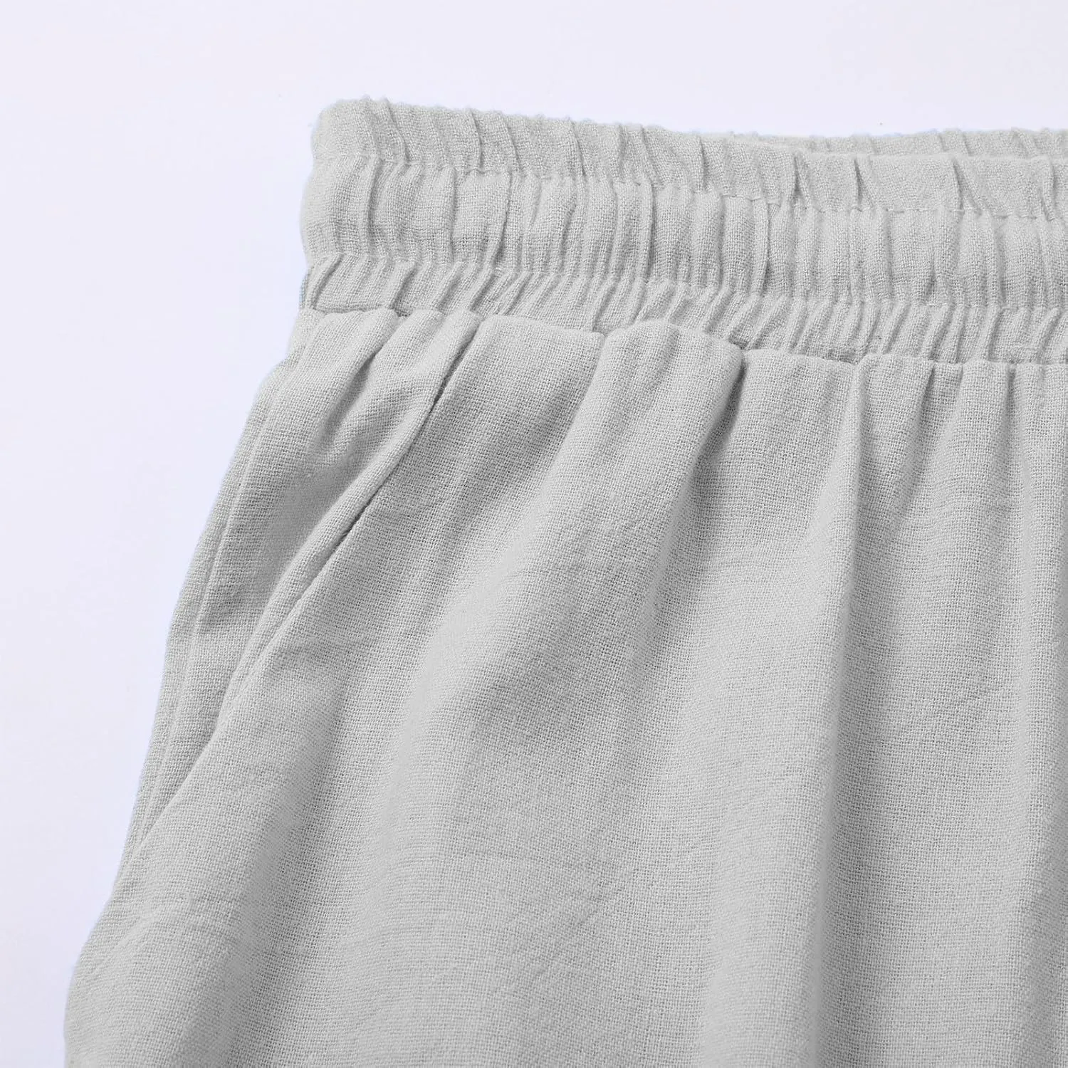 Wide Leg Linen Pants for Women Casual High Waisted Palazzo Crop Pants Lightweight Summer Flowy Trousers with Pockets