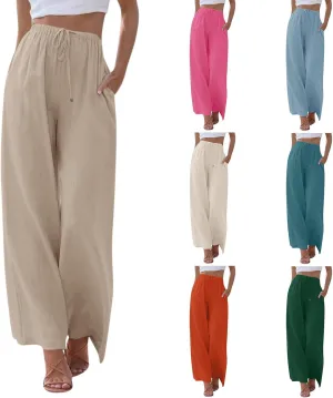Wide Leg Linen Pants for Women Summer Flowy High Waisted Linen Pants Linen Beach Pants Palazzo Trousers with Pockets